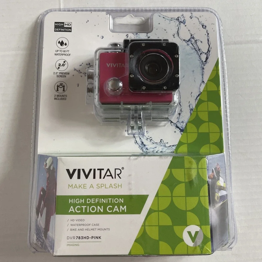 VIVITAR HIGH DEFINITION ACTION WATERPROOF VIDEO CAMERA + 2 MOUNTS 2.0